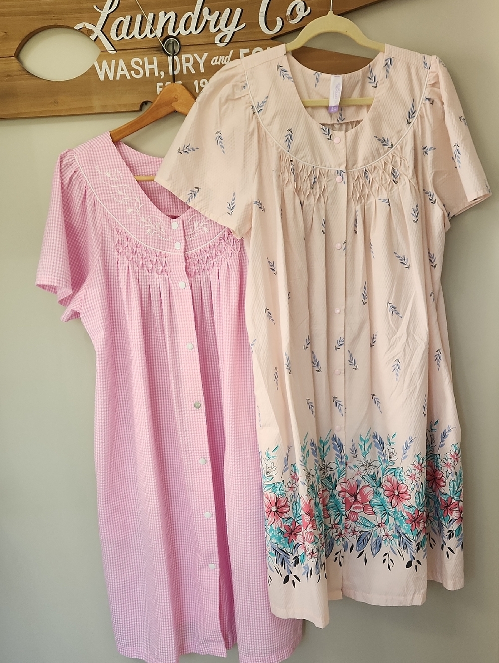 Womens Floral Cotton House Dress Nightgowns Pink Floral XL Granny Cottage Set 2